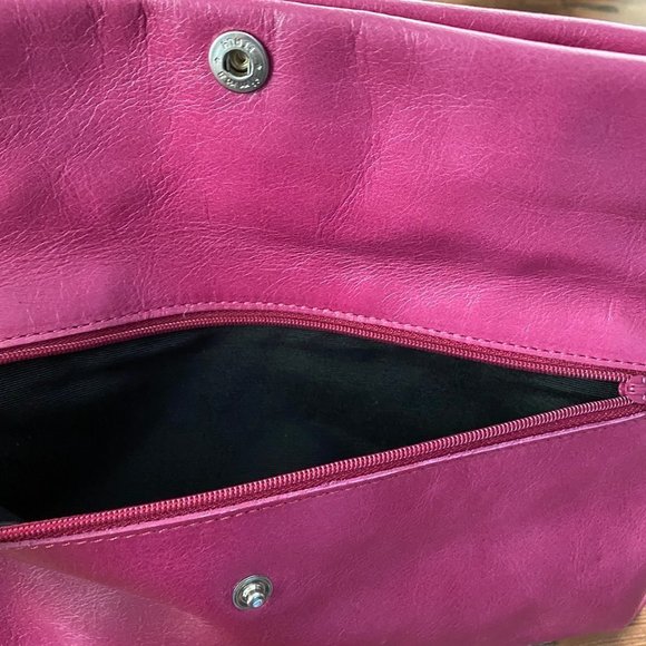 Lumiani Pink Leather Foldover Clutch & Strap NEW - Picture 3 of 5